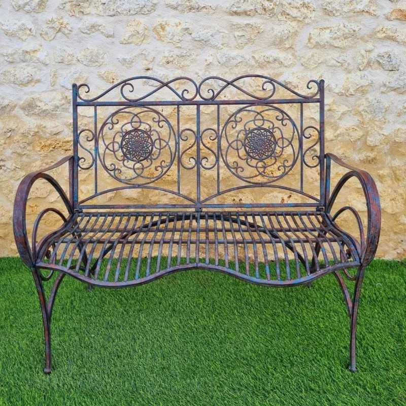 Banco de jardín de hierro forjado estilo rústico