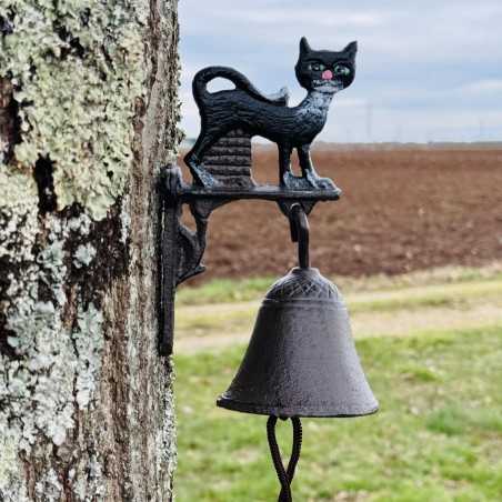 Campana de pared de hierro fundido con gato negro