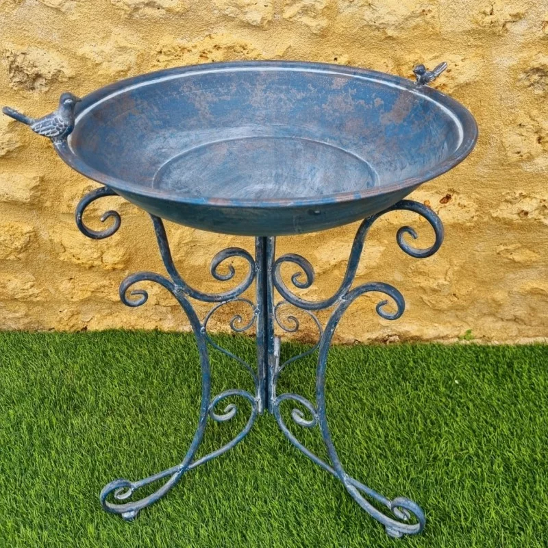 Baño para pájaros y comedero de jardín azul patinado – 72 cm