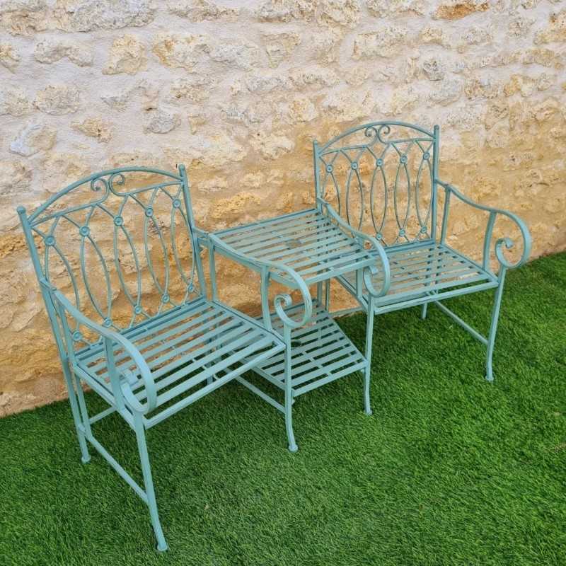 Banco de jardín azul patinado de 153 cm – Vista completa