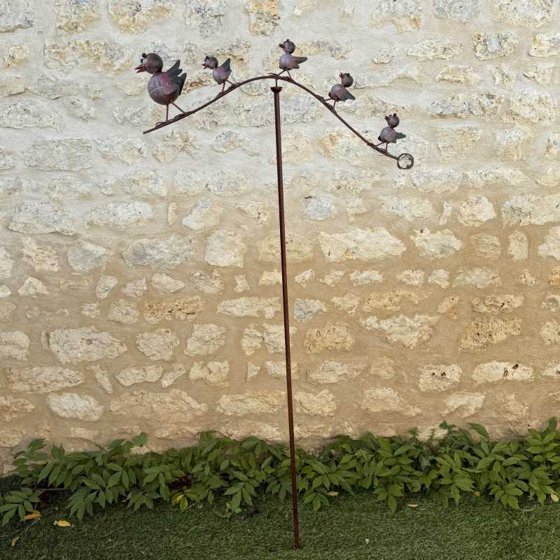 Móvil de jardín pájaros en metal patinado