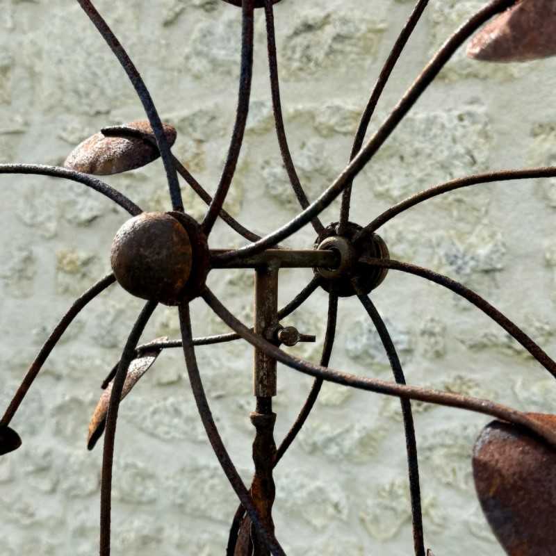 Éolienne décorative de jardin en métal rouillé – 2,08 m – Double rotation
