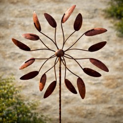 Molino de viento decorativo de jardín 2,08 m – Metal pintado en color óxido Ø 56 cm