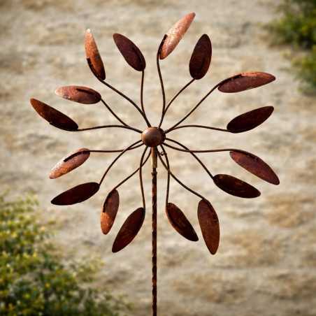 Molino de viento decorativo de jardín 2,08 m – Metal pintado en color óxido Ø 56 cm