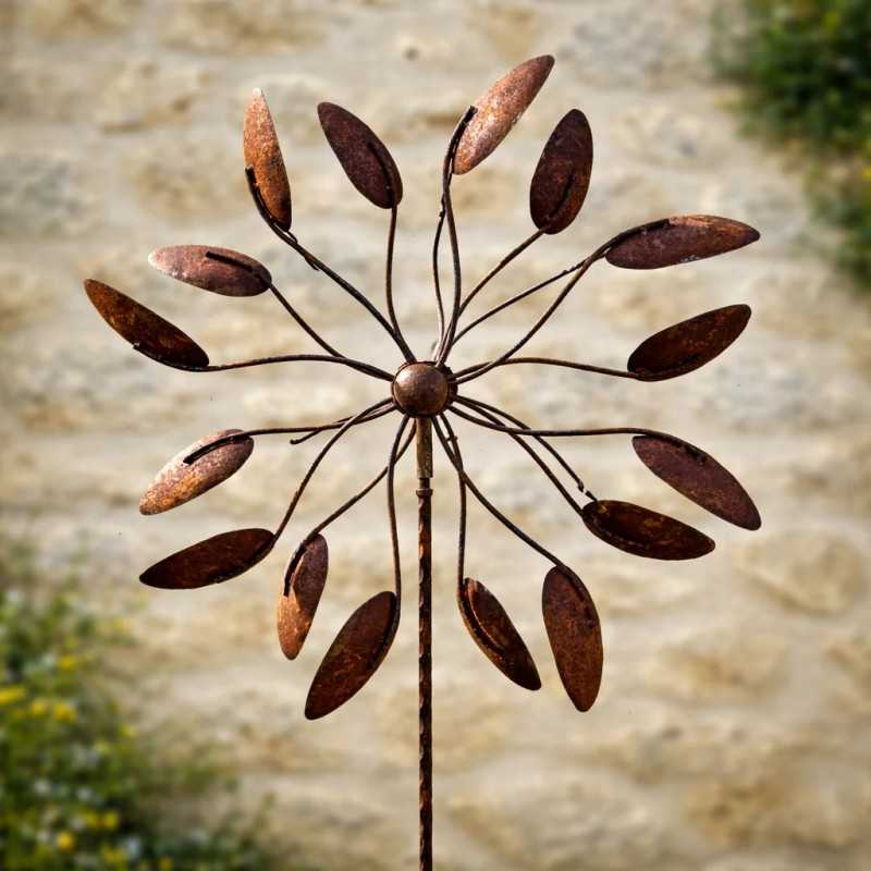 Molino de viento decorativo de jardín 2,08 m – Metal pintado en color óxido Ø 56 cm