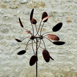Molino de viento decorativo de jardín 2,08 m – Metal pintado en color óxido Ø 56 cm