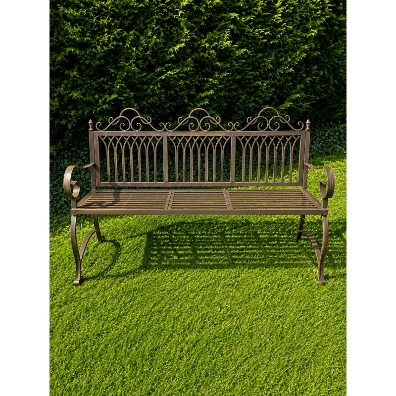 Banco de jardín de metal marrón patinado – Vista completa