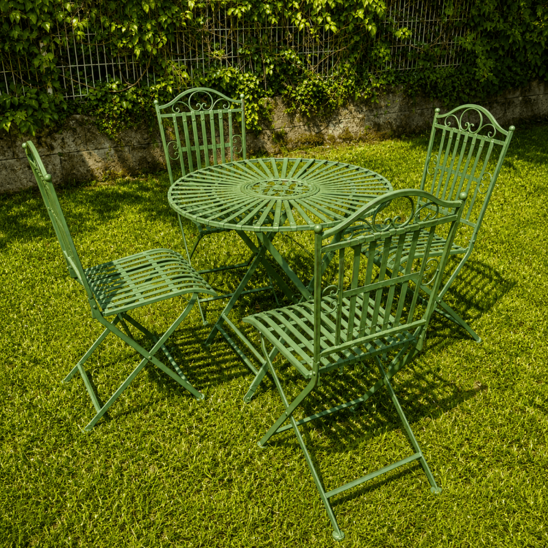 Conjunto de jardín verde inglés de metal – Vista completa