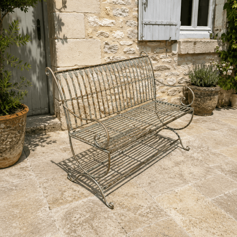 Banco de jardín de metal verde cardenillo patinado – 103 cm