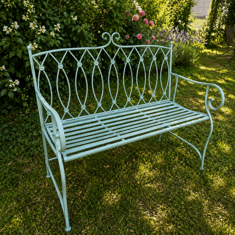 Banco de jardín verde agua patinado – 104 cm