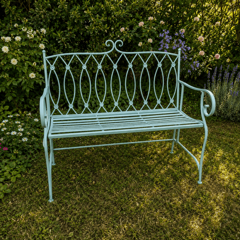 Banco de jardín verde agua patinado – 104 cm