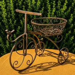 Portamacetas triciclo de metal marrón patinado