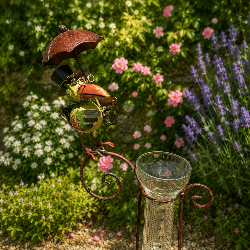 Pluviómetro decorativo para jardín (pájaro bajo un paraguas) – vista desde arriba