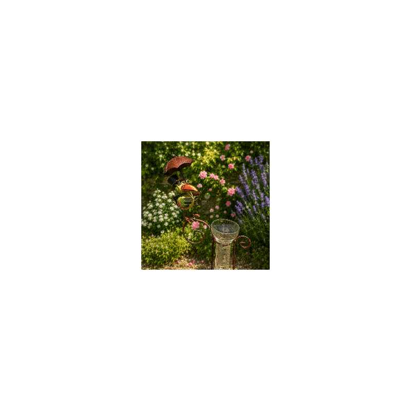 Pluviómetro decorativo para jardín (pájaro bajo un paraguas) – vista desde arriba