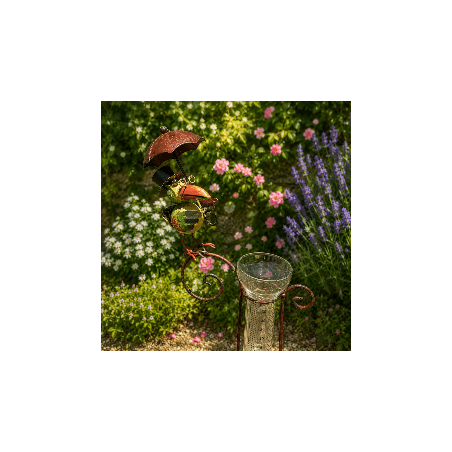 Pluviómetro decorativo para jardín (pájaro bajo un paraguas) – vista desde arriba