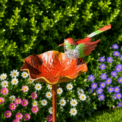 Bain d'oiseaux sur pied avec colibri décoratif – Abreuvoir et baignoire à oiseaux en métal