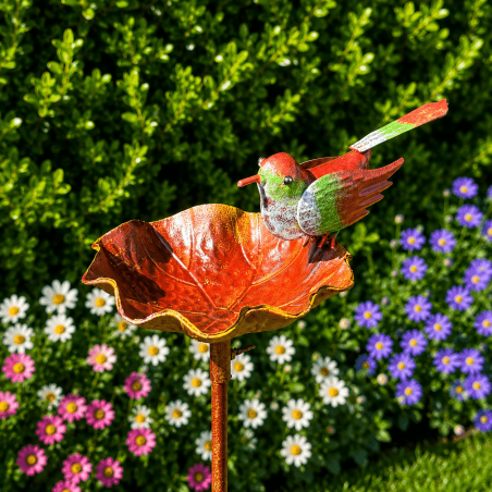 Bain d'oiseaux sur pied avec colibri décoratif – Abreuvoir et baignoire à oiseaux en métal