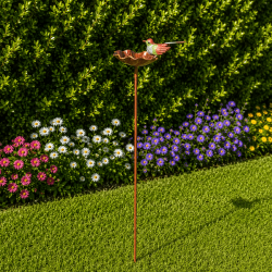 Baño para pájaros con pedestal y colibrí decorativo – vista lateral