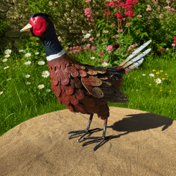Faisán decorativo de metal con plumaje realista