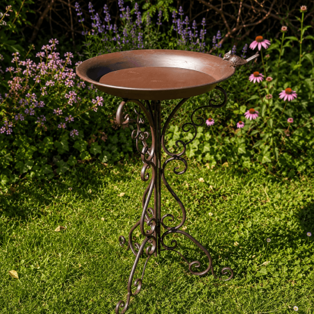 Baño para pájaros con pie marrón patinado de 72 cm