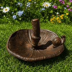 Comedero con forma de seta invertida y caracol decorativo