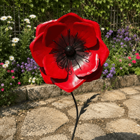 Flor de amapola de metal con pétalos superpuestos – Detalle