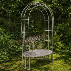 Banco con arco de jardín en metal gris patinado – 200 cm