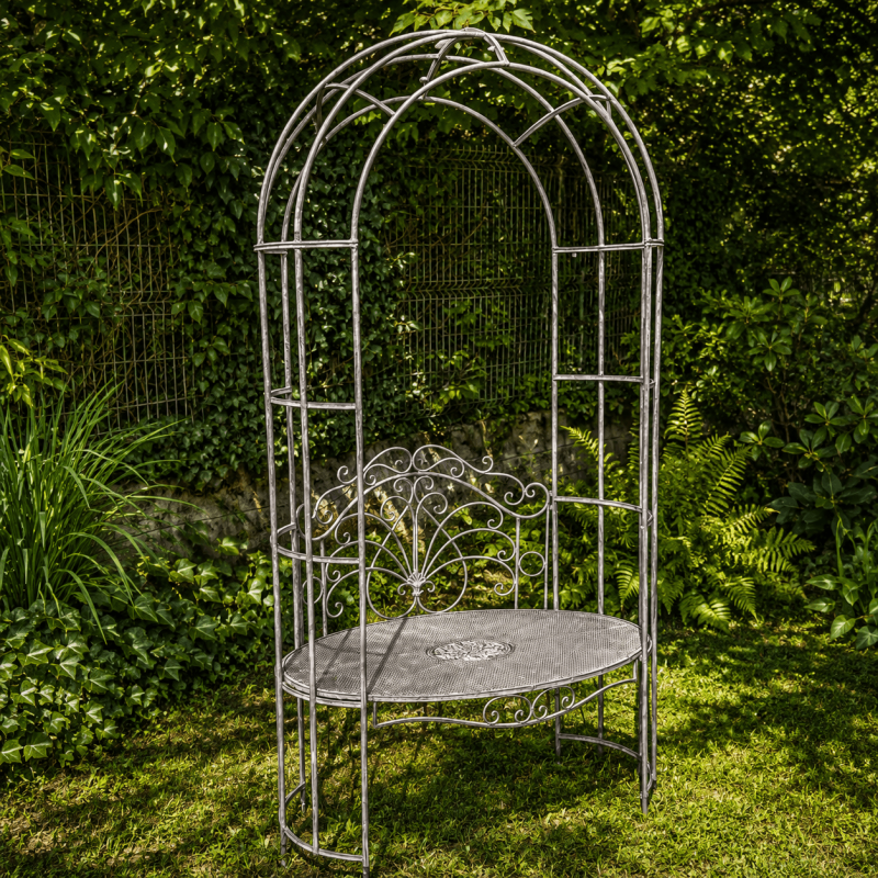 Banco con arco de jardín en metal gris patinado – 200 cm