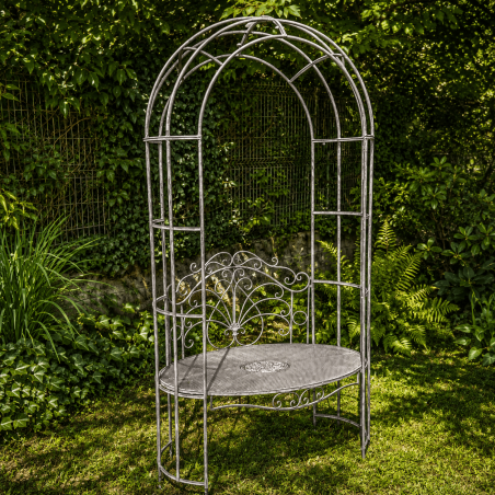 Banco con arco de jardín en metal gris patinado – 200 cm