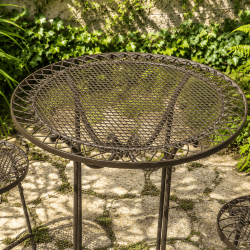Mesa alta redonda de jardín de hierro forjado