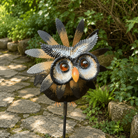 Plumaje patinado y grandes ojos del búho – Vista de cerca