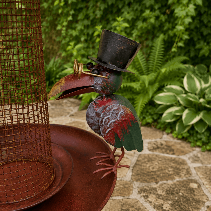 Comedero para pájaros con cuervos móviles en metal