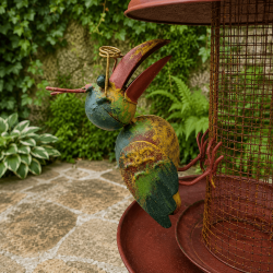 Comedero para pájaros con cuervos móviles en metal