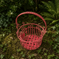 Cesta portamacetas de metal con pátina roja – vista superior del tamaño grande