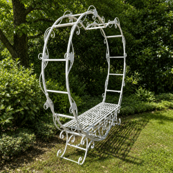 Banco arco corazón de jardín en metal blanco