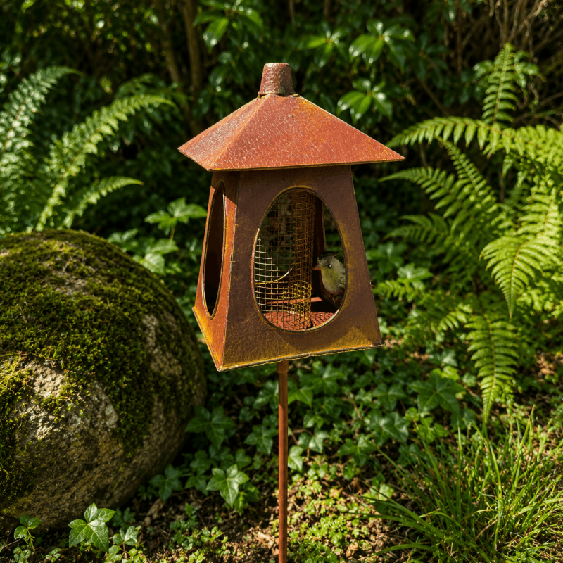 Comedero para pájaros con estaca en forma de farol