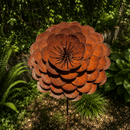 Rosa de metal para jardín color óxido – vista frontal