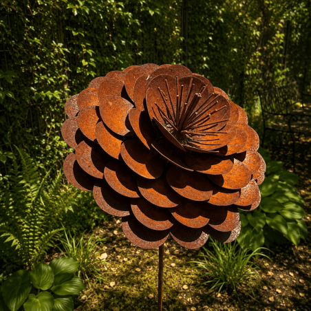 Flor decorativa con estaca y pétalos superpuestos – vista de cerca