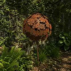 Allium de metal para jardín color óxido – vista frontal