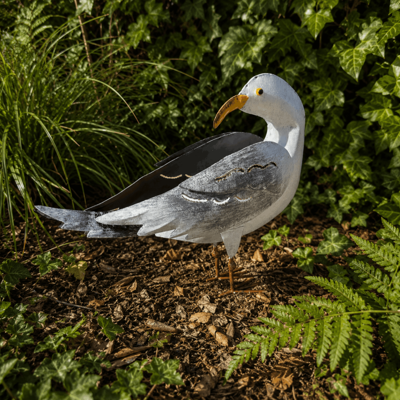 Estatua de gaviota blanca y gris de 25 cm – vista completa