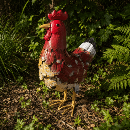 Gallina de metal con plumaje trabajado en relieve – vista completa
