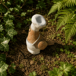 Pájaro cocinero de resina marrón, blanco y negro – Vista completa