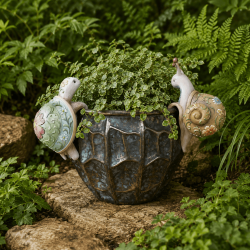 Figuras colgantes para macetas de resina – Tortuga y caracol