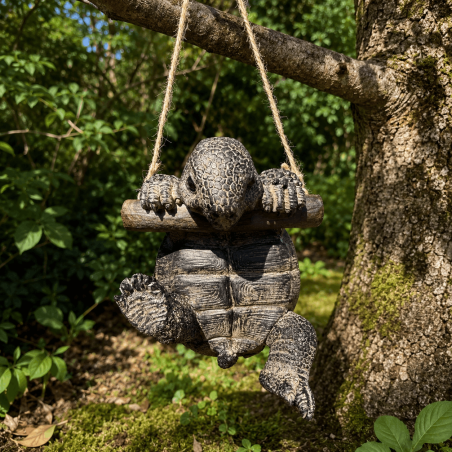 Tortuga decorativa suspendida con acabado efecto piedra