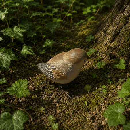 Figura de pájaro de resina con plumaje trabajado – Vista lateral