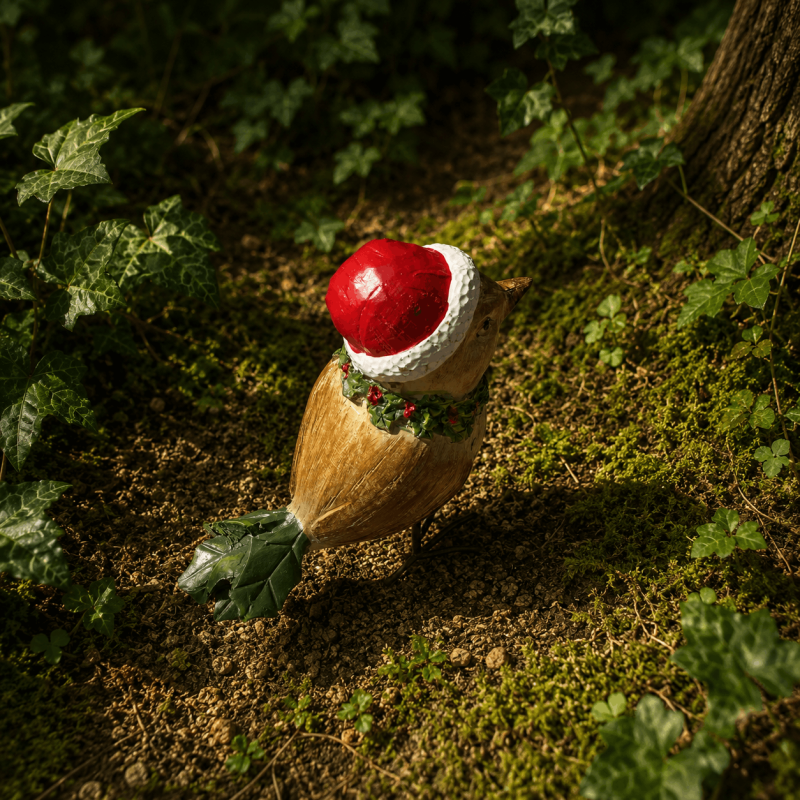 Figura de pájaro de Navidad con bufanda verde – Vista lateral