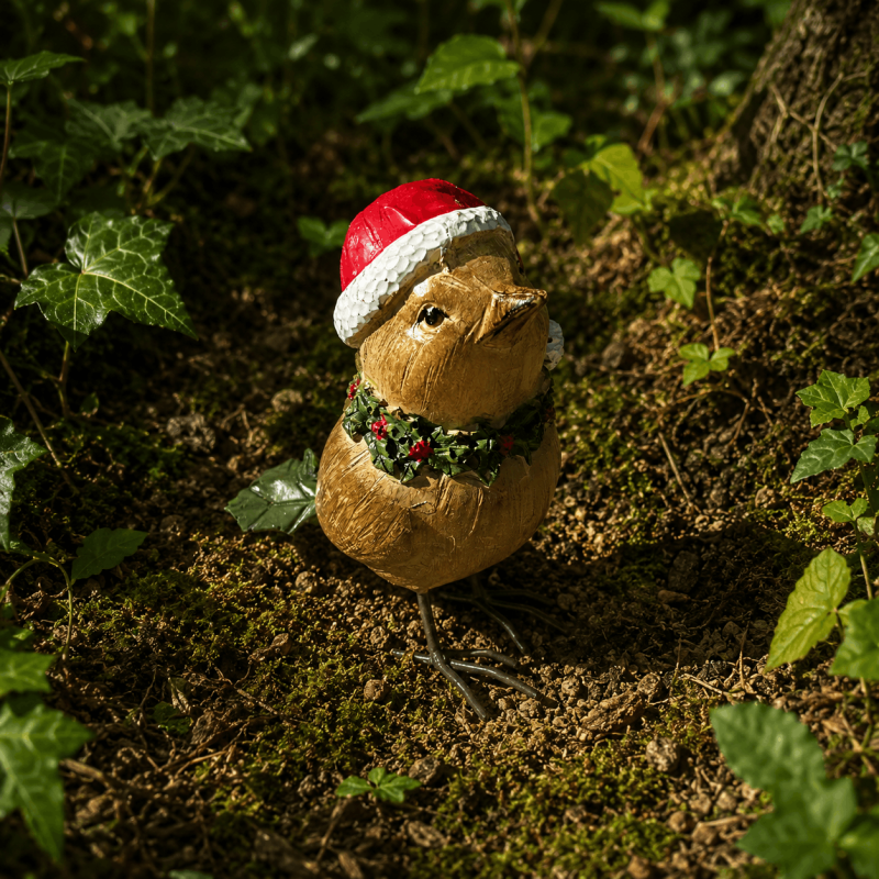 Pájaro navideño de resina para colocar – Vista completa