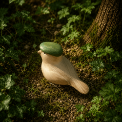 Figura decorativa de pájaro beige con boina – Vista lateral