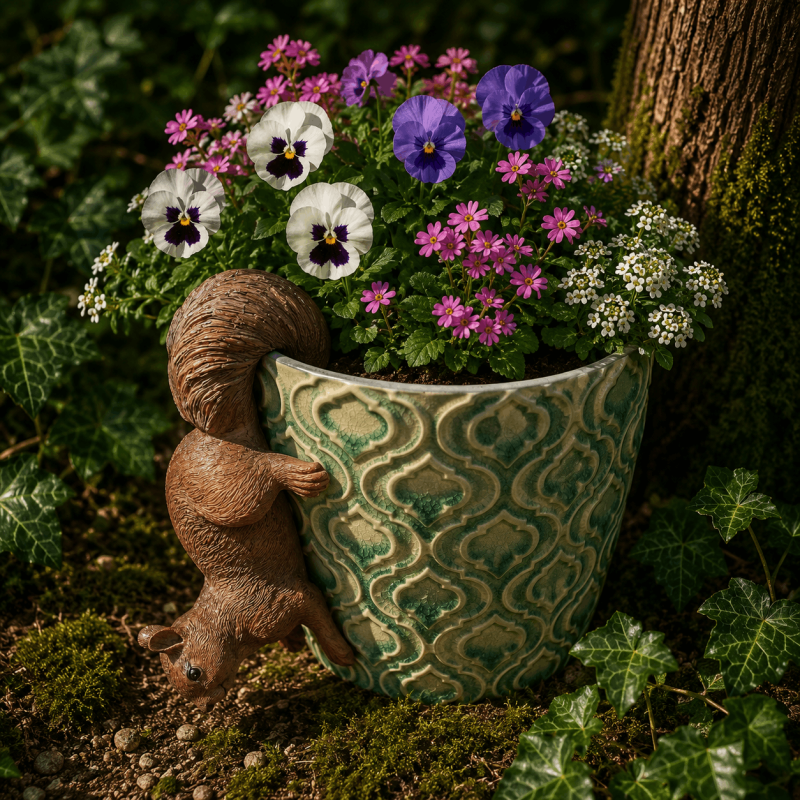 Tres ardillas decorativas para jardineras – Diferentes posiciones