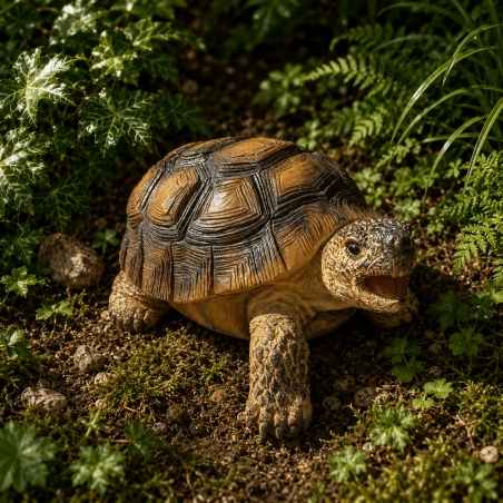 Tortuga decorativa de resina con caparazón marrón – Vista frontal